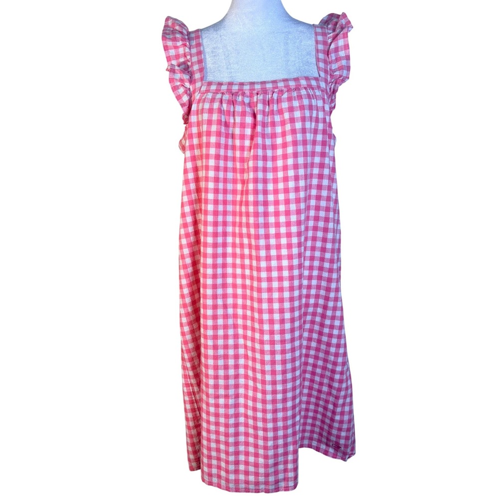 Vineyard Vines Gingham Dress Womens Small‎ Pink Excellent Ruffle Cotton Linen